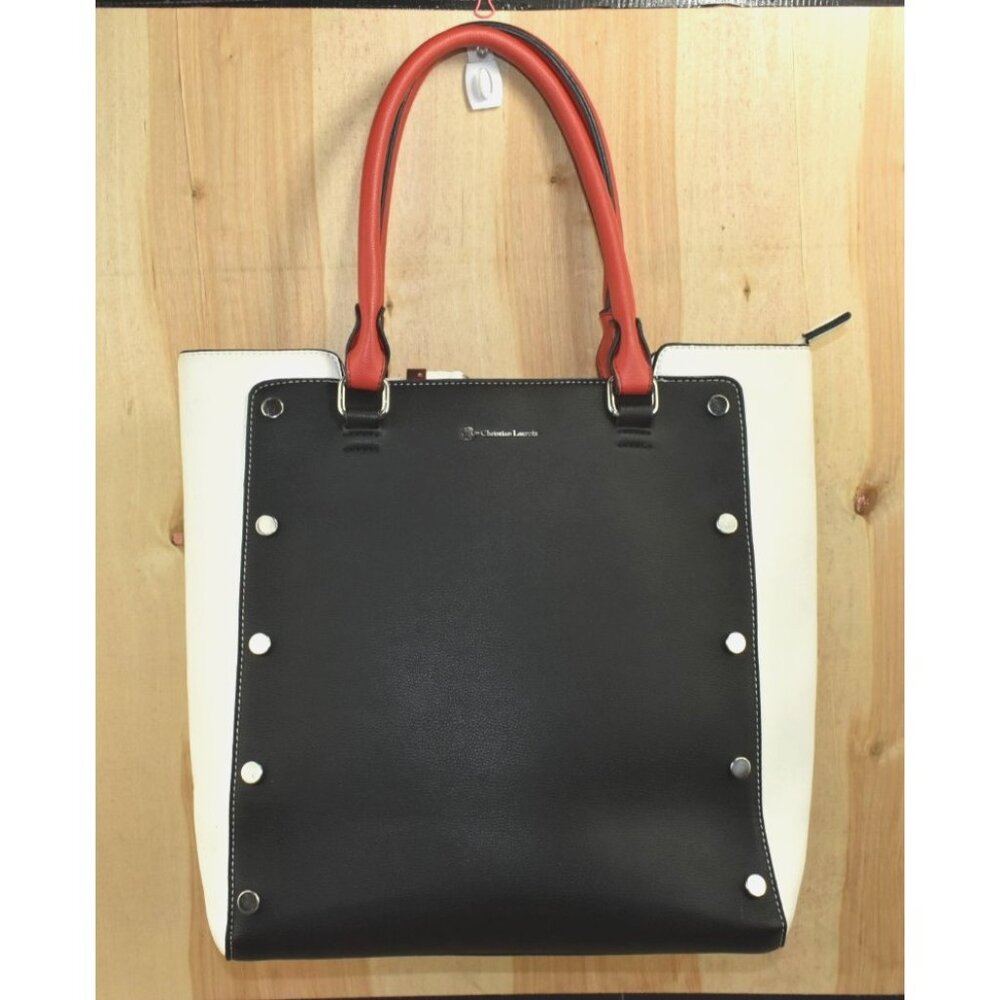 Christian Lacroix Women's Purse Black/White/Red Leather Tote Handbag -Flaws-